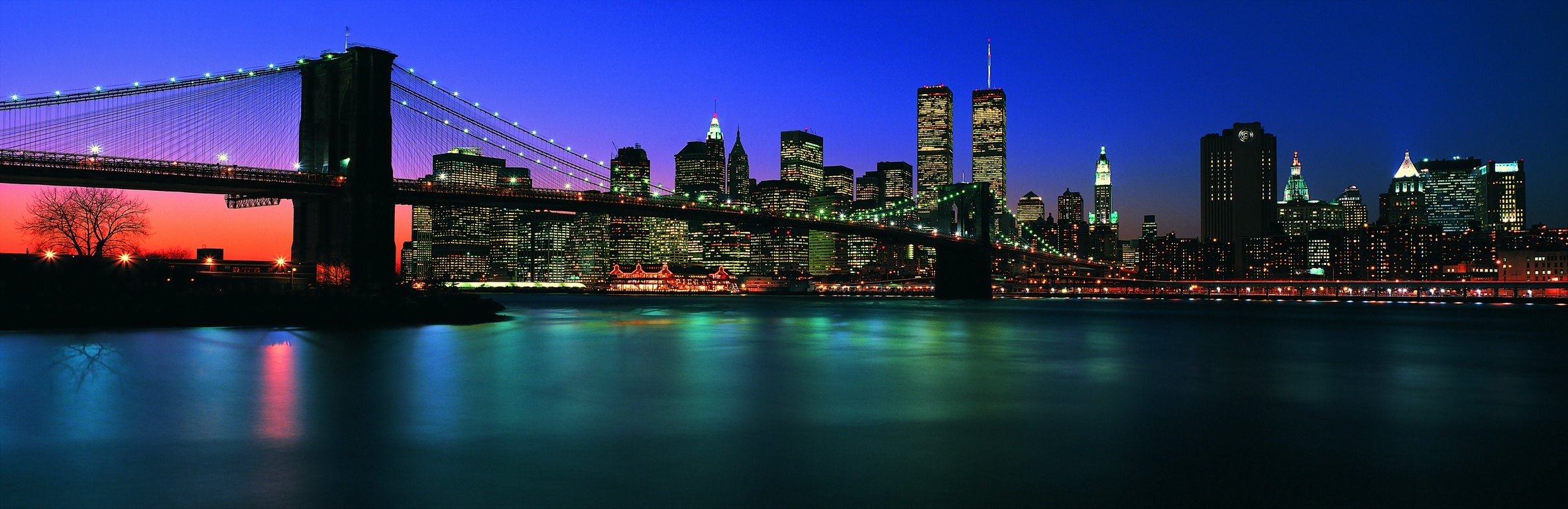Free New York City Brooklyn Bridge panorama night lights USA America HD Desktop wallpapers backgrounds wall murals downloads A11