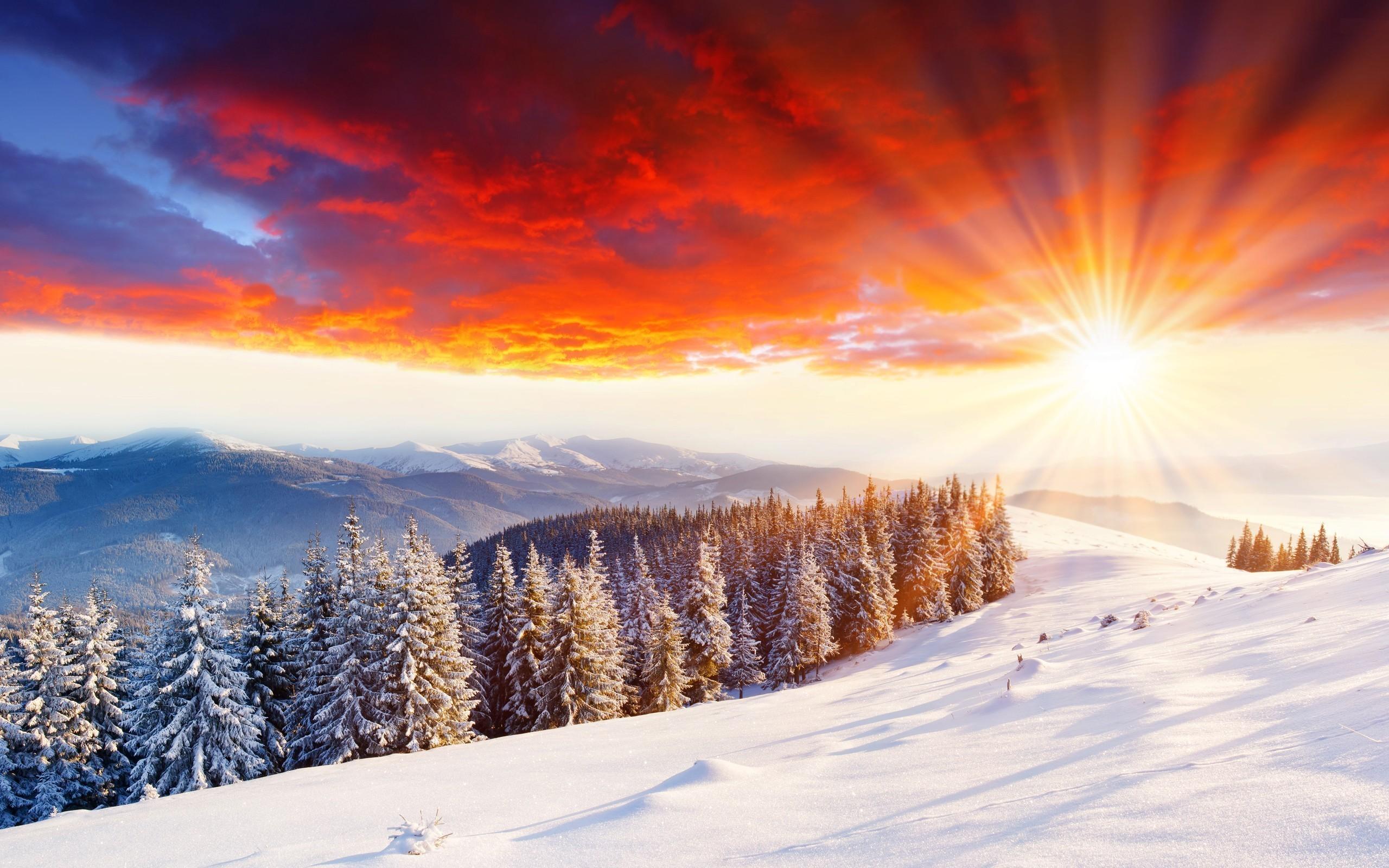 snow scene wallpaper sunset