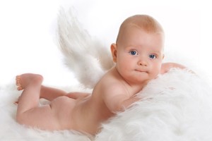 baby wearing angel wings