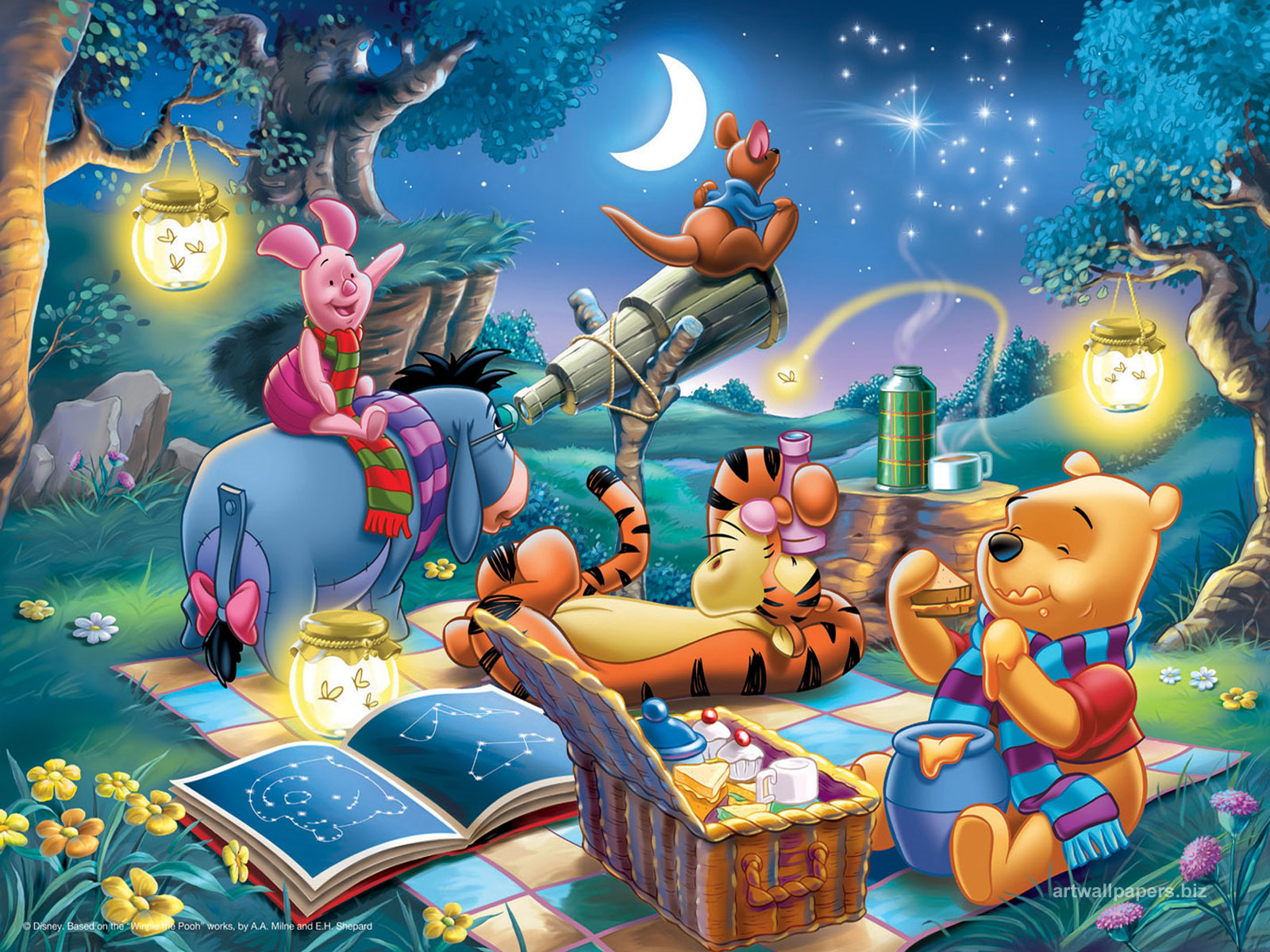 Winnie The Pooh Wallpapers HD night picnic stars