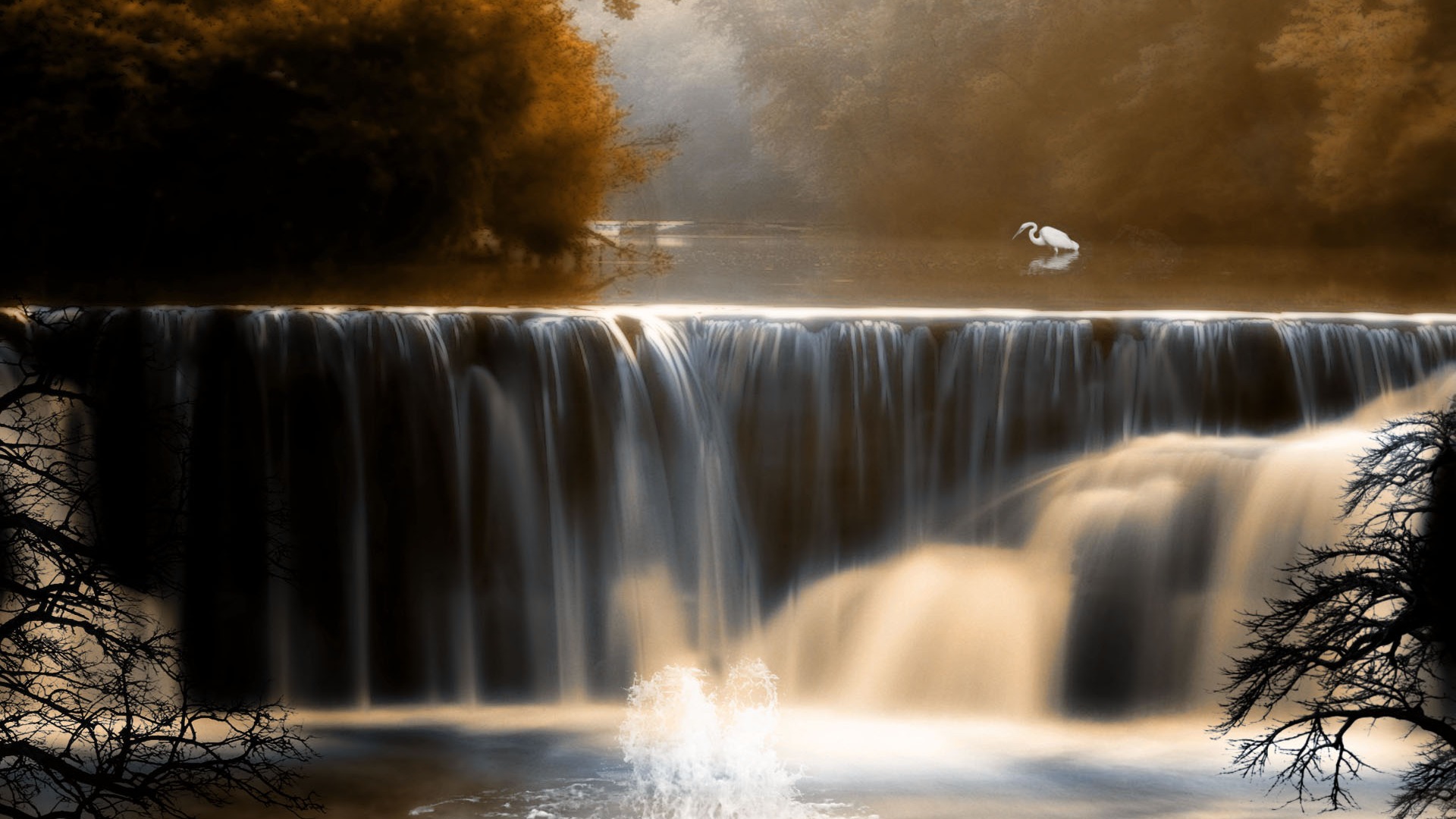 landscape wallpaper autumn waterfall