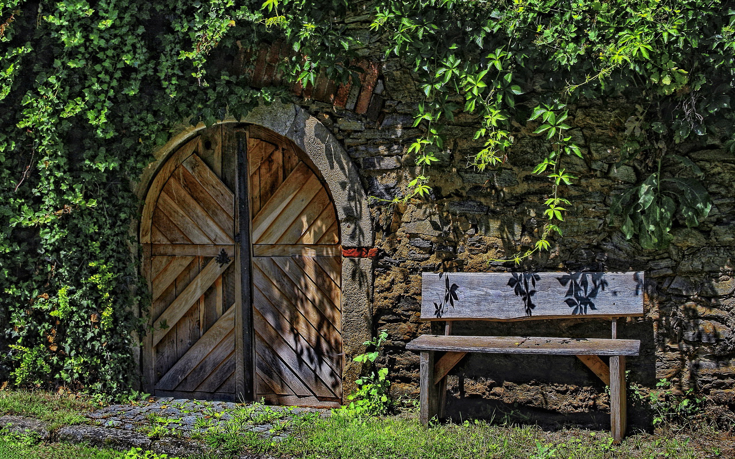old bench door