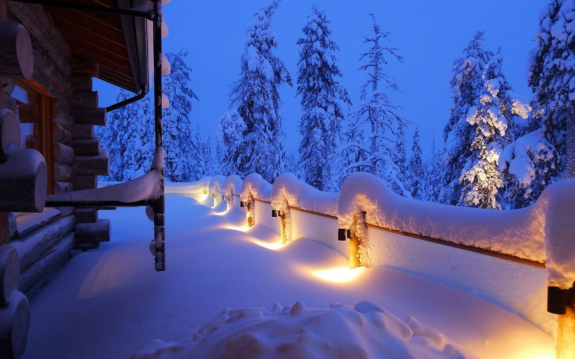 snow house lights winter