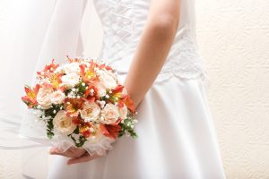 bride dress flowers bouquet
